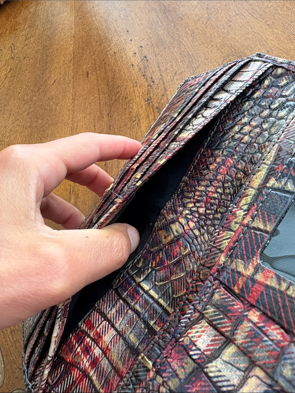 Brahmin Ady Wallet Flannel Melbourne Plaid Croc Embossed Leather Bifold - Picture 6 of 16